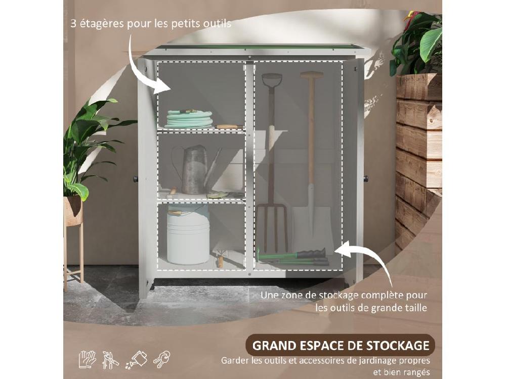Vente Unique Abri De Jardin Armoire De Jardin Sur Pied Dim. 110L X 55l X 117H Cm 2 étagères 2 Portes Toit Bitumé Bois Sapin Pré-huilé Gris Clair