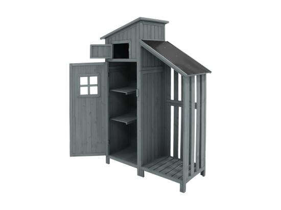 Vente Unique Abri De Jardin En Bois De Sapin - Remise à Outils Avec 2 étagères Intégrées - H 173 Cm - Toit Imperméable En PVC - Gris