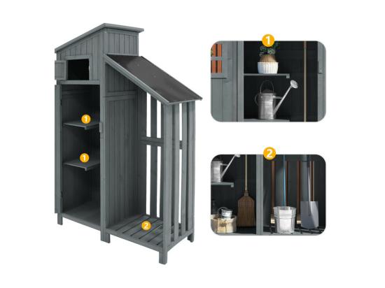 Vente Unique Abri De Jardin En Bois De Sapin - Remise à Outils Avec 2 étagères Intégrées - H 173 Cm - Toit Imperméable En PVC - Gris