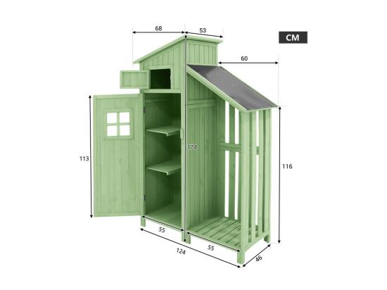 Vente Unique Abri De Jardin En Bois De Sapin - Remise à Outils Avec 2 étagères Intégrées - H 173 Cm - Toit Imperméable En PVC - Vert