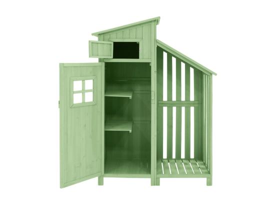 Vente Unique Abri De Jardin En Bois De Sapin - Remise à Outils Avec 2 étagères Intégrées - H 173 Cm - Toit Imperméable En PVC - Vert