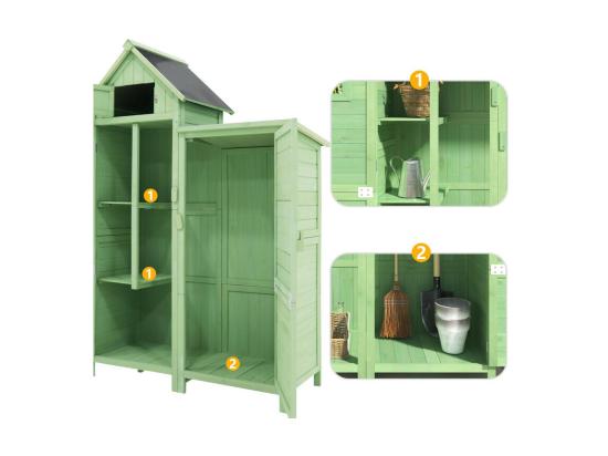Vente Unique Abri De Jardin En Bois De Sapin - Remise à Outils Avec 2 étagères Intégrées - H 173 Cm - Toit Imperméable En PVC - Vert