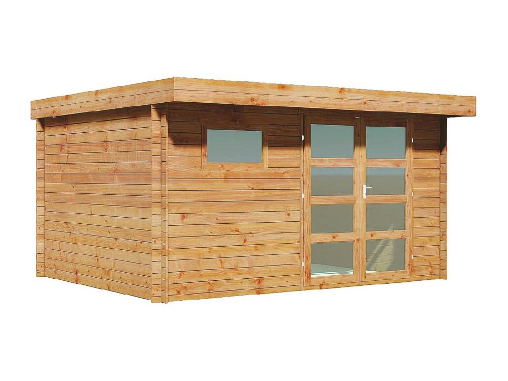 Vente Unique Abri De Jardin En Bois Traité Par Autoclave Avec Toit Plat - 13 M² - épaisseur 28 Mm - CORALIO
