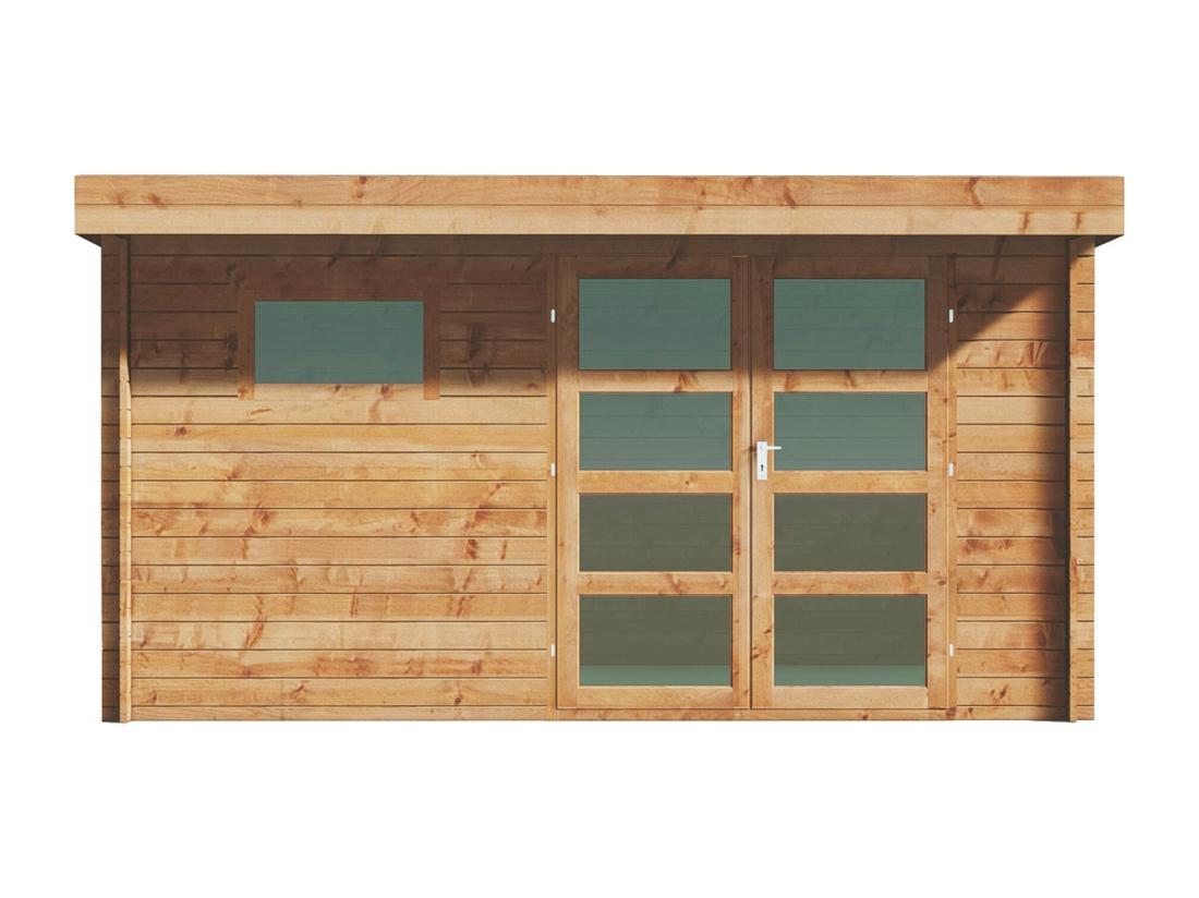 Vente Unique Abri De Jardin En Bois Traité Par Autoclave Avec Toit Plat - 13 M² - épaisseur 28 Mm - CORALIO