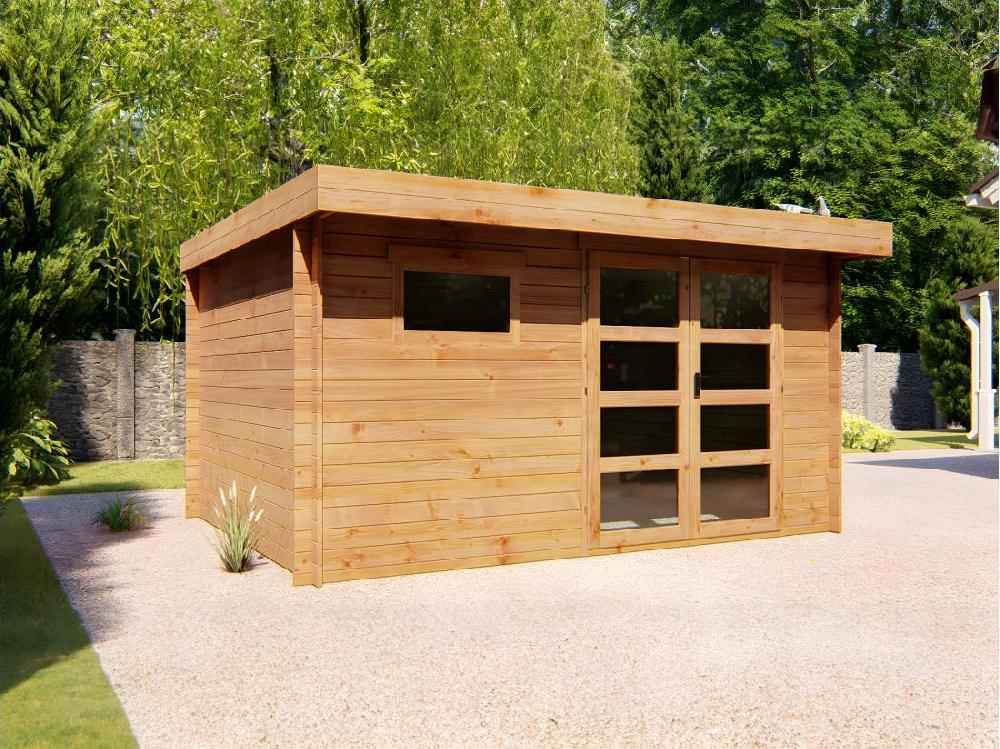 vente unique Abri de jardin en bois traité par autoclave avec toit plat - 13 m² - épaisseur 28 mm - CORALIO