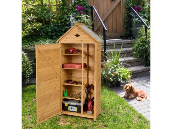 Vente Unique Abri De Jardin Extérieur En Bois De Sapin à 5 Etagères 70 X 35 5 X 176 CM Cabane De Rangement Verrouillable Pour Outils De Jardin Avec 5 Etagères Tôle Galvanisé