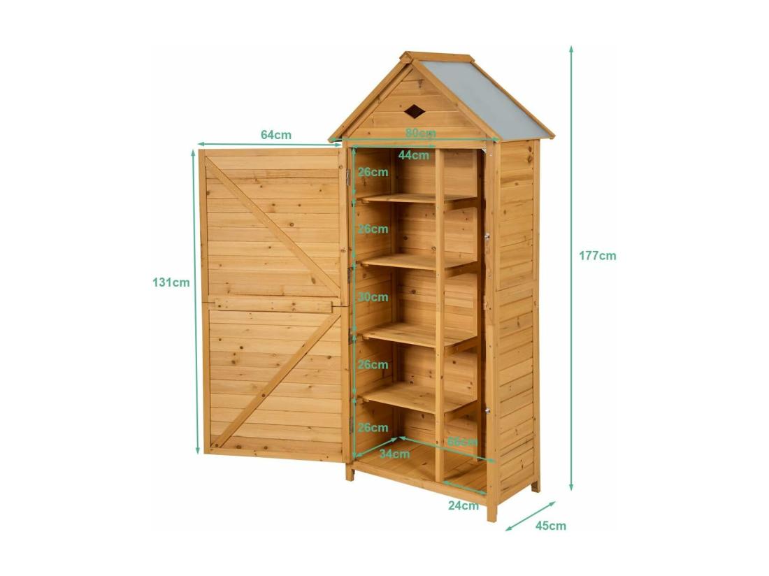 Vente Unique Abri De Jardin Extérieur En Bois De Sapin à 5 Etagères 70 X 35 5 X 176 CM Cabane De Rangement Verrouillable Pour Outils De Jardin Avec 5 Etagères Tôle Galvanisé