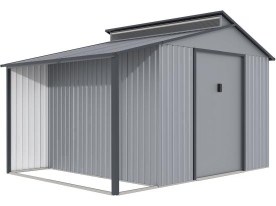 Vente Unique Abri De Jardin Métal Avec Pergola "Madras" - 9.12 M² - 257 X 355 X 237 Cm - Gris