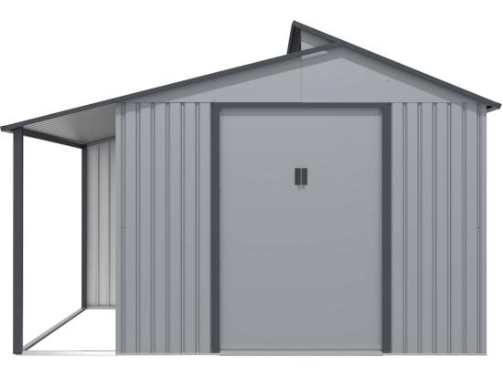 Vente Unique Abri De Jardin Métal Avec Pergola "Madras" - 9.12 M² - 257 X 355 X 237 Cm - Gris
