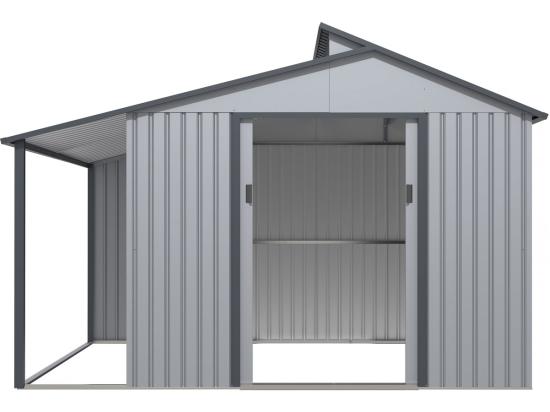 Vente Unique Abri De Jardin Métal Avec Pergola "Madras" - 9.12 M² - 257 X 355 X 237 Cm - Gris