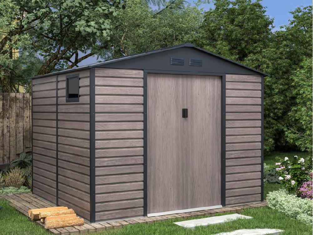 vente unique Abri de jardin métal en acier galvanisé effet bois gris 7 17 m² - ADELMO