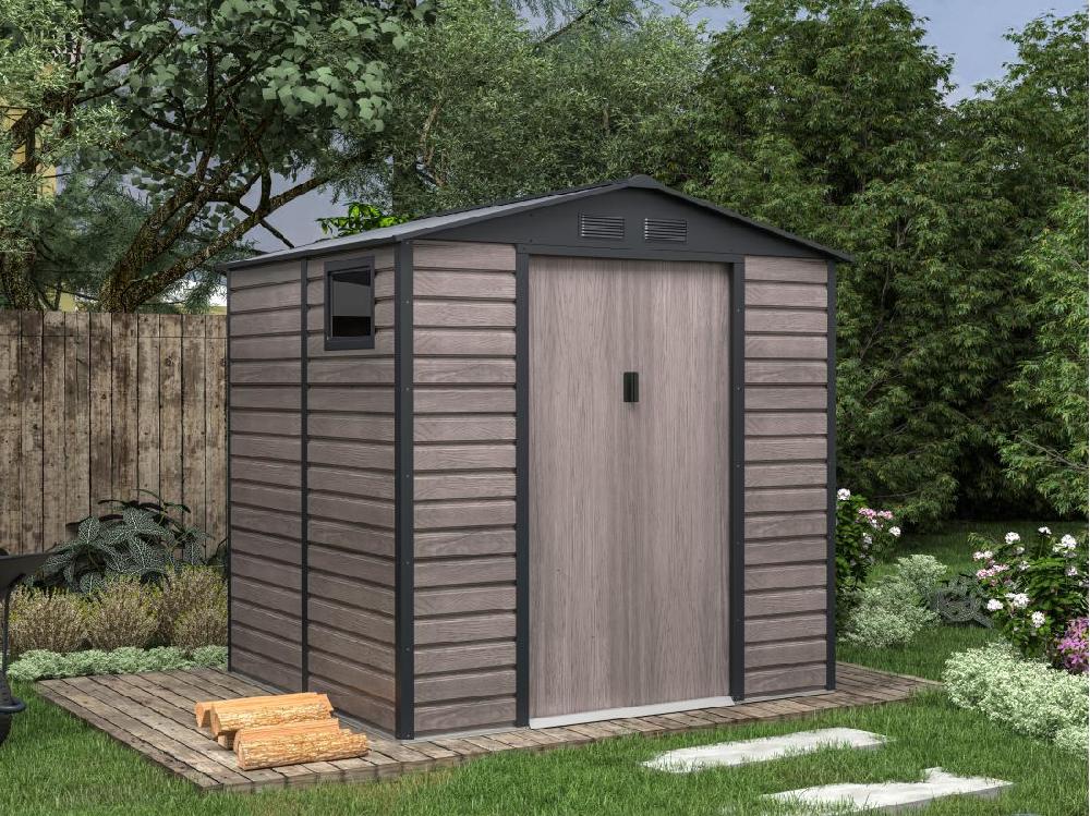vente unique Abri de jardin métal en acier galvanisé effet bois gris 4 15 m² - ADELMO