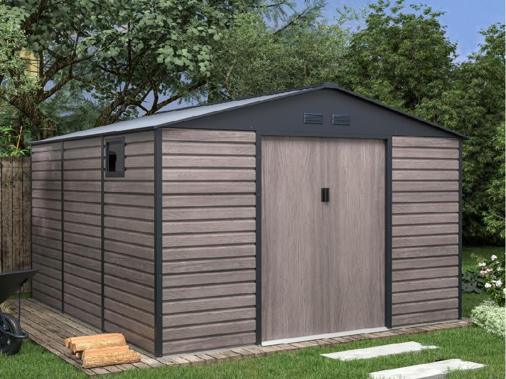 vente unique Abri de jardin métal en acier galvanisé effet bois gris 13 12 m² - ADELMO
