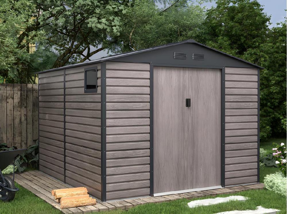 vente unique Abri de jardin métal en acier galvanisé effet bois gris 8 94 m² - ADELMO