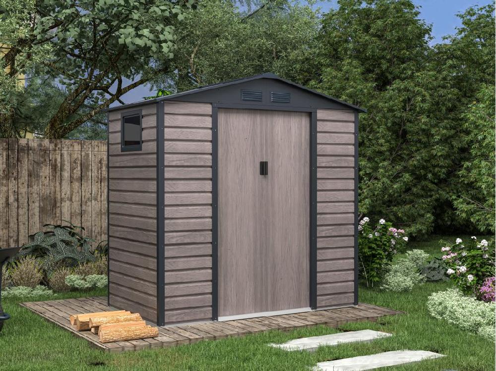 vente unique Abri de jardin métal en acier galvanisé effet bois gris 2 79 m² - ADELMO