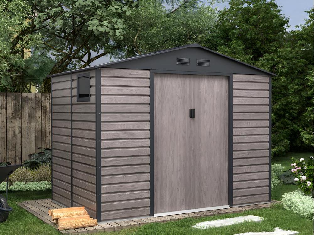 vente unique Abri de jardin métal en acier galvanisé effet bois gris 5 40 m² - ADELMO