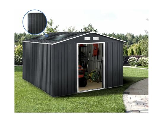 Vente Unique Abri De Jardin Métal - "Vegas"- 15 M² Avec Panneaux Solaires - Gris