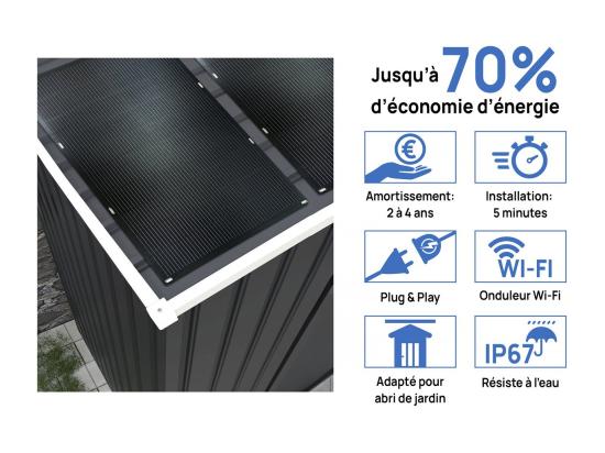 Vente Unique Abri De Jardin Métal - "Vegas"- 15 M² Avec Panneaux Solaires - Gris