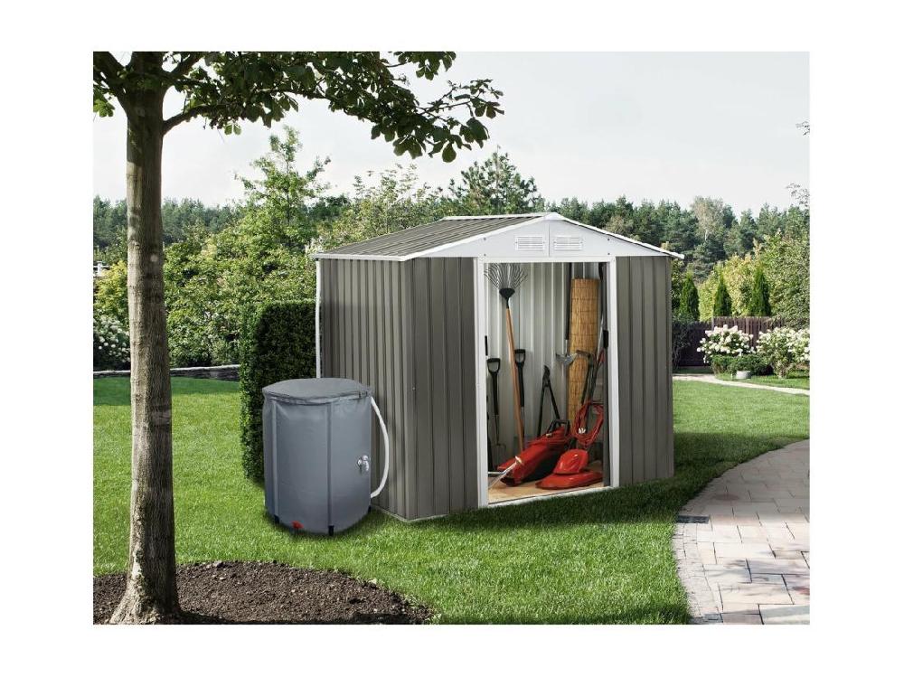 Vente Unique Abri Jardin Métal "Dallas" - 4.07 M² Avec Gouttière Et Récupérateur D'eau - Taupe
