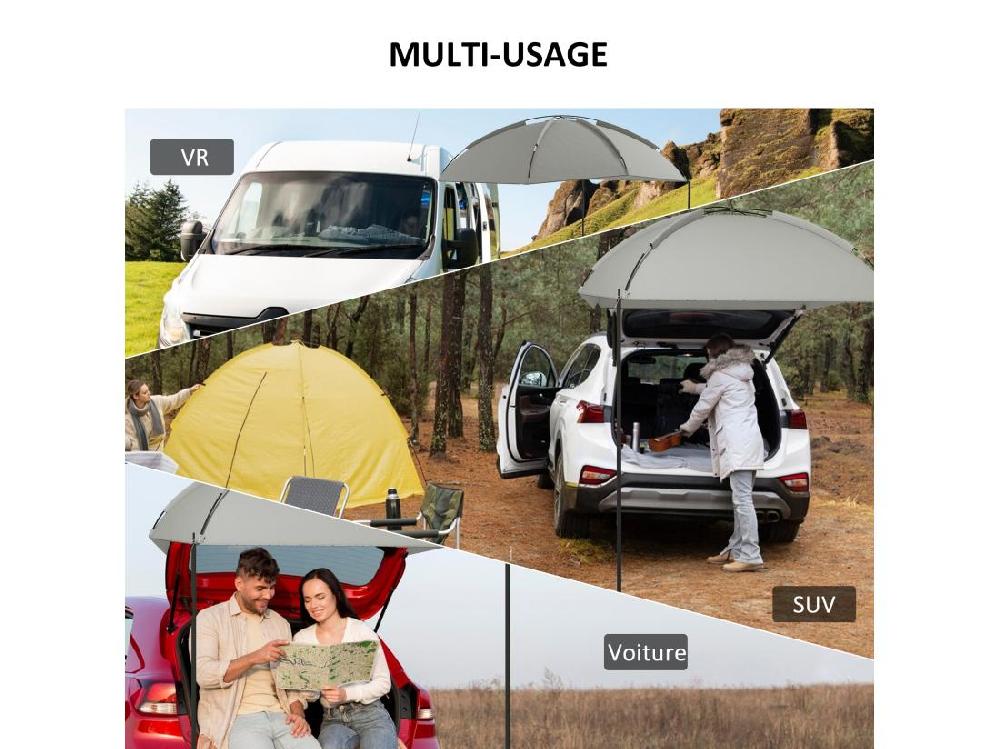 Vente Unique Abri Solaire De Camping - Barnum Réglable En Dôme Sac Inclus - Acier Polyester Haute Densité Gris