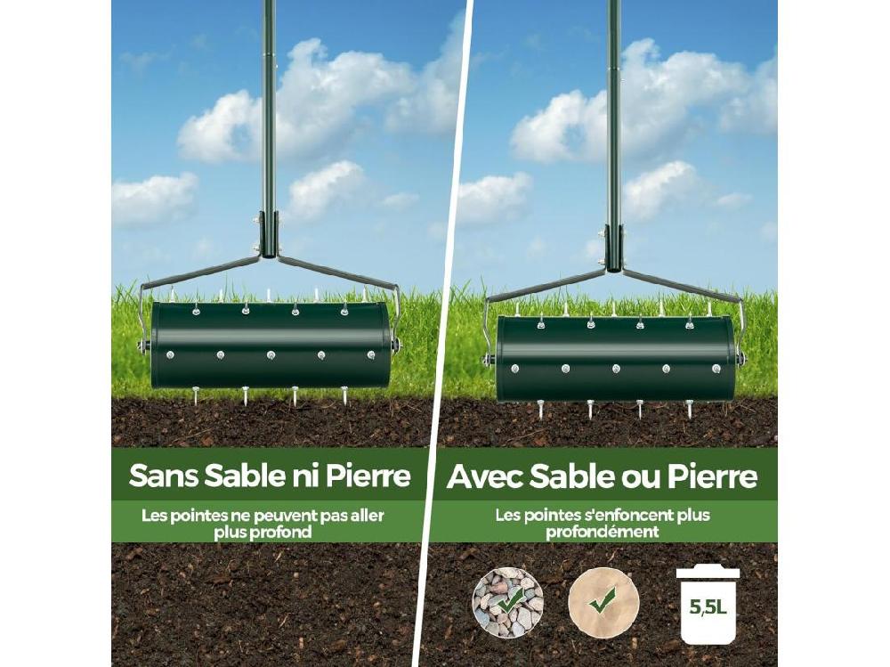Vente Unique Aérateur à Gazon Roulant De 52 Cm Scarificateur Manuel Avec Poignée Amovible De 130 Cm Pointes De Dents Pour Ameublir Le Sol Aération De L'herbe Pour Pelouse Jardin Vert