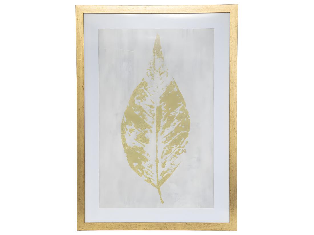 Vente Unique Affiche Encadrée Feuille Dorée 50 X 70 Cm