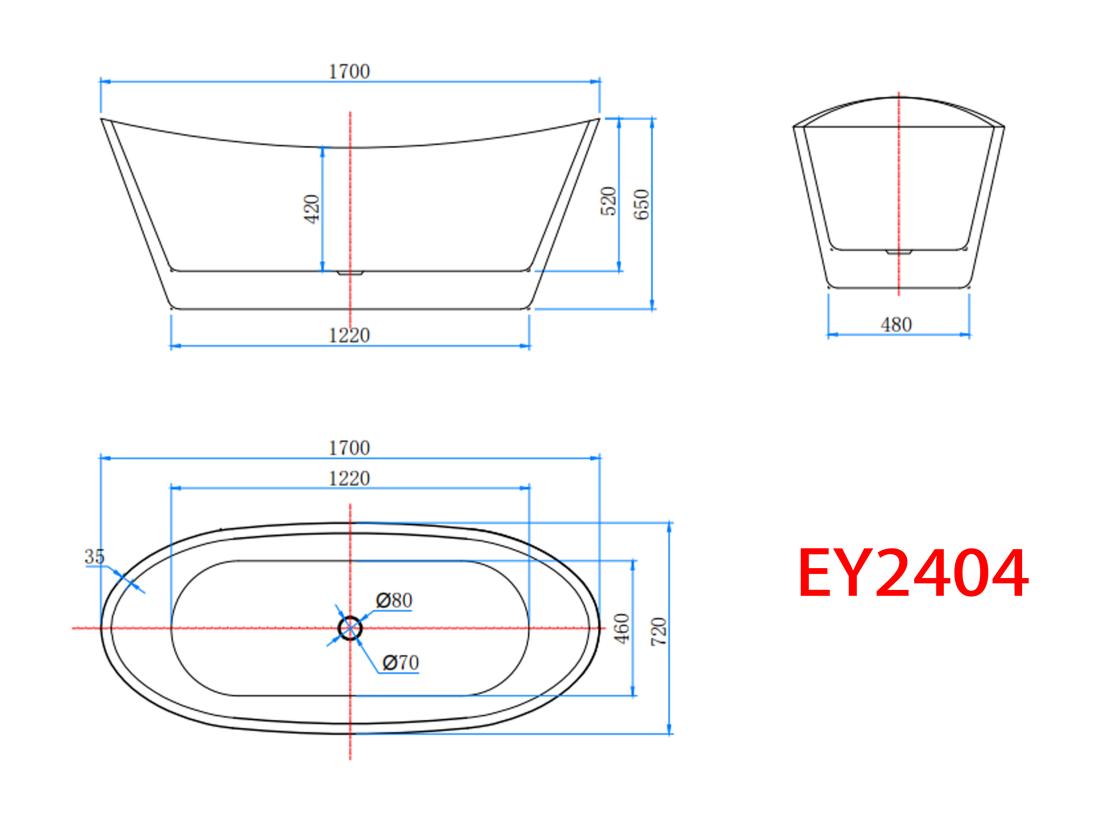 Vente Unique AICA Baignoire îlot 170x72x65cm En Acrylique Avec Bonde Et Trop Plein