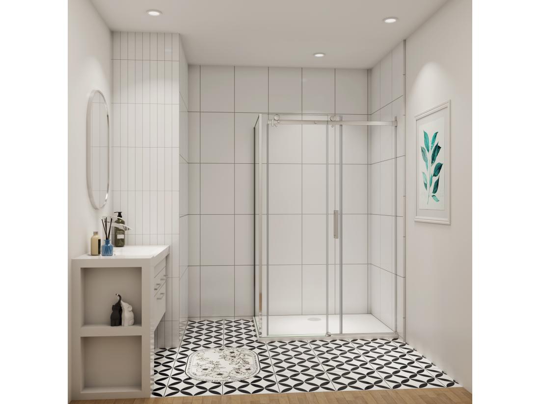 Vente Unique AICA Cabine De Douche Coulissante 100x100x195cm Installation Réversible 8mm Verre De Sécurité Porte De Douche Coulissante