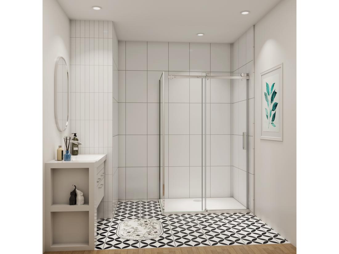 vente unique AICA cabine de douche coulissante 100x100x195cm Installation réversible 8mm verre de sécurité porte de douche coulissante