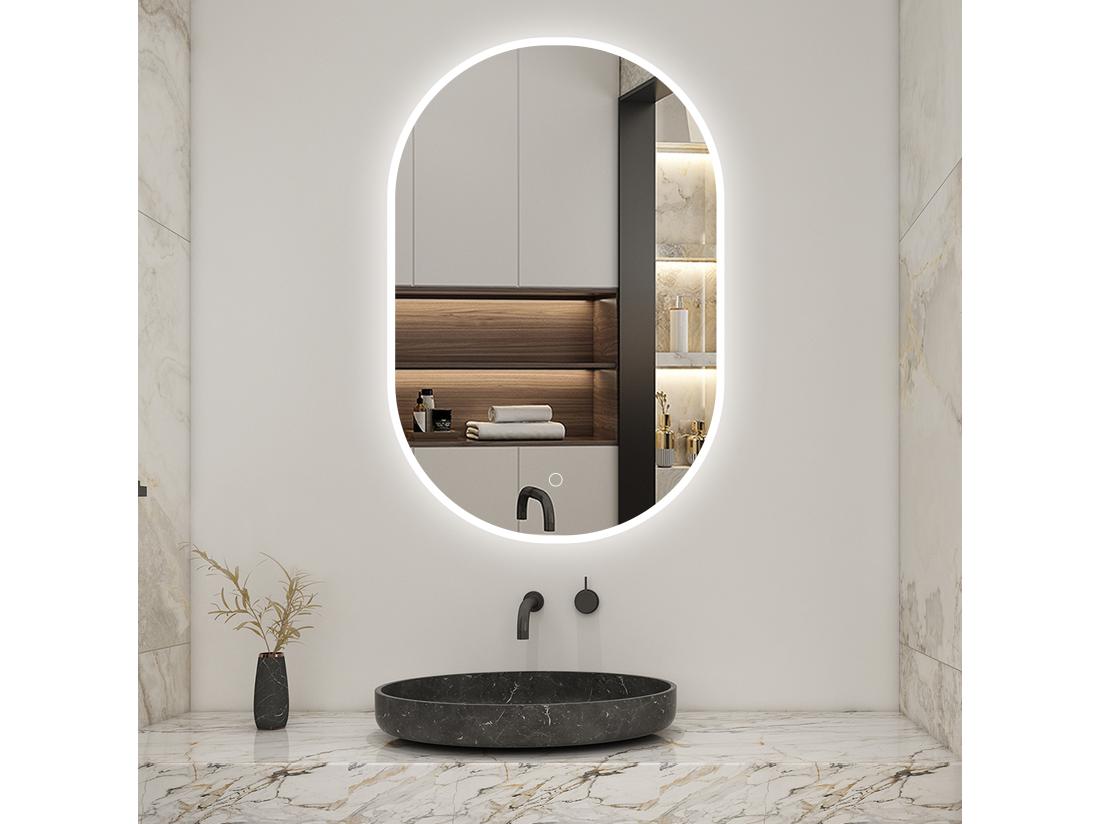 Vente Unique AICA LED Miroir Lumineux Ovale 45 X 75cm Avec Anti-buée + 3 Couleurs + Dimmable + Mémoire Miroir Salle De Bain