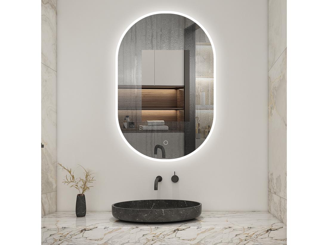 Vente Unique AICA LED Miroir Lumineux Ovale 45 X 80cm Avec Anti-buée + 3 Couleurs + Dimmable + Mémoire Miroir Salle De Bain
