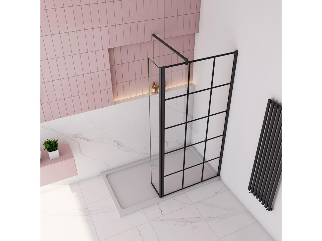 Vente Unique AICA Paroi De Douche Industrielle 140x200cm Avec Un Retour Pivotant 30cm Livré Avec Une Barre De Stabilisation 90cm