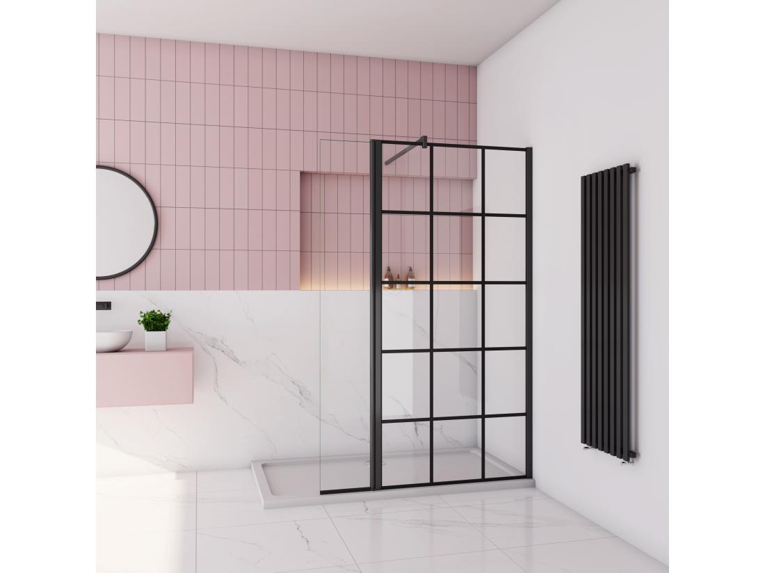 Vente Unique AICA Paroi De Douche Industrielle 140x200cm Avec Un Retour Pivotant 30cm Livré Avec Une Barre De Stabilisation 90cm