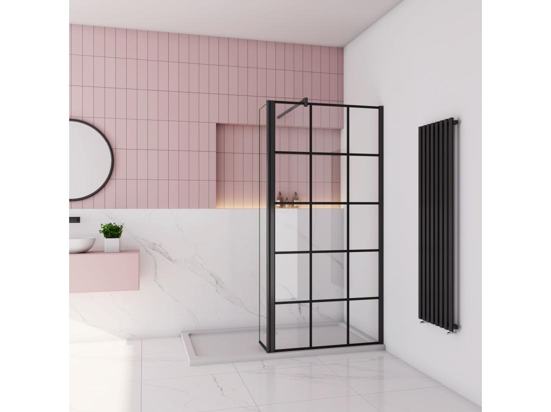 Vente Unique AICA Paroi De Douche Industrielle 140x200cm Avec Un Retour Pivotant 30cm Livré Avec Une Barre De Stabilisation 90cm