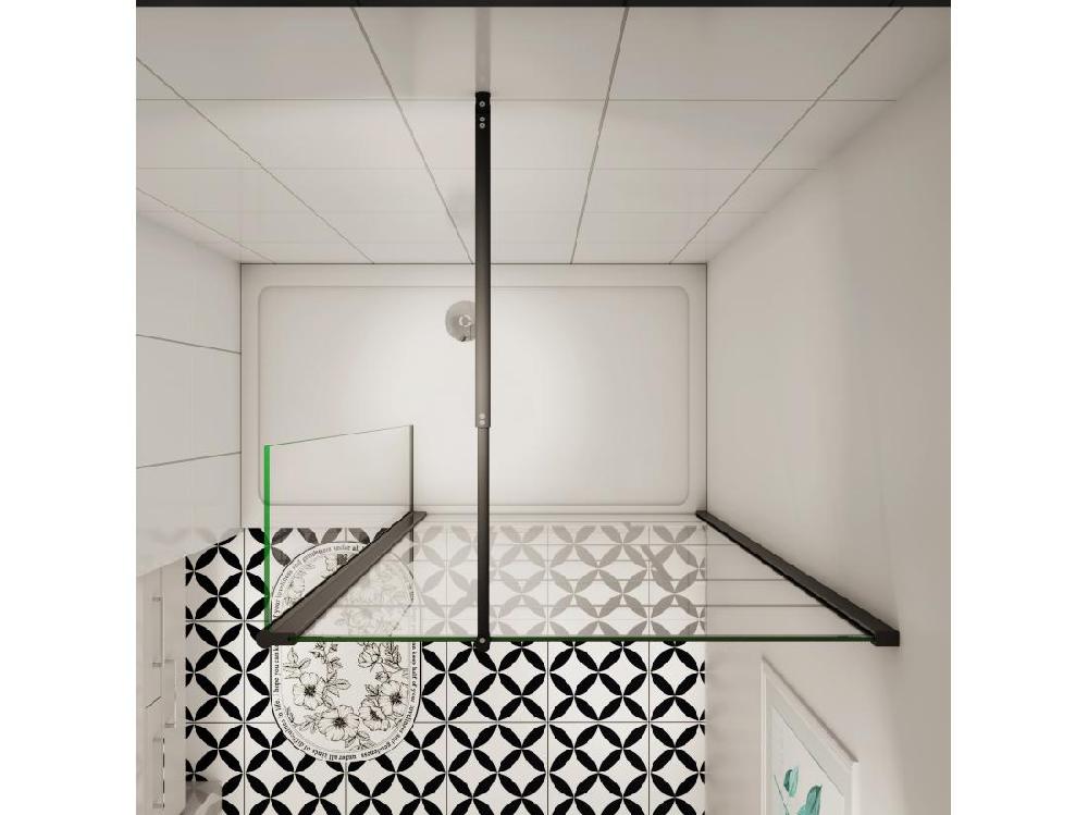 Vente Unique AICA Paroi De Douche Industrielle Noire 120x200cm Avec Un Retour Pivotant 40cm Livré Avec Une Barre De Stabilisation 90cm