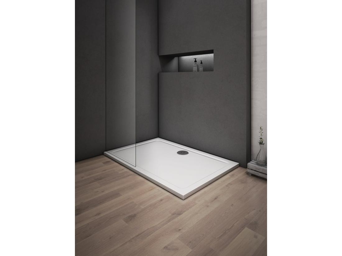 vente unique AICA Receveur de douche extra plat 110x80cm Résine et charges minérales BLANC RECTANGLE
