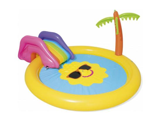 vente unique Aire de jeux avec toboggan et arroseur au centre et raccordement tuyau d'arrosage - Sunny Island - 237 x 201 x 104 cm