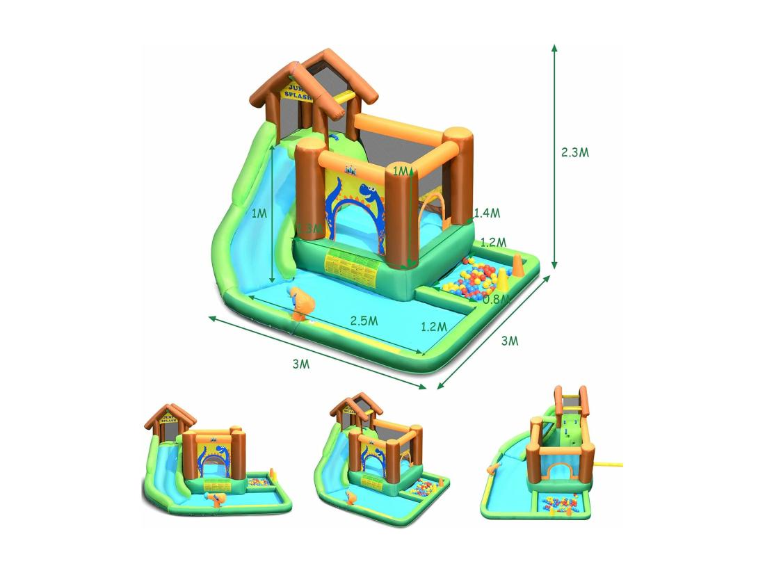 Vente Unique Aire De Jeux Gonflable Enfant Avec Souffleur 610W Pataugeoire Mur D'Escalade Canon à Eau Trampoline Intégré Balles Colorées