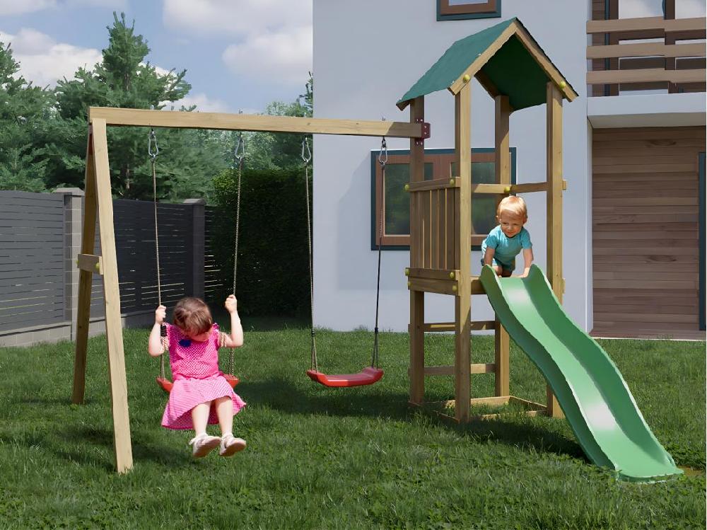 Vente Unique Aire De Jeux Lucas Avec Balançoire Double - Fungoo
