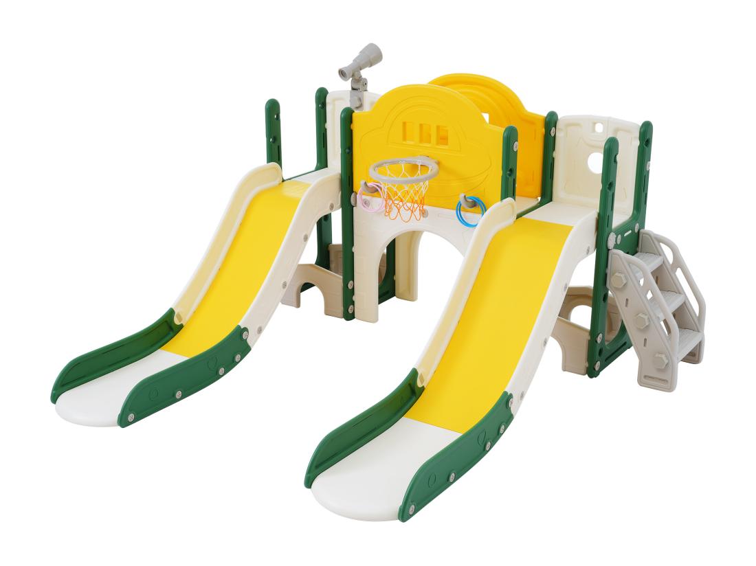Vente Unique Aire De Jeux Pour Enfants 8 En 1 Avec Toboggan Mur D'escalade Jeu De Trous De Forage Vert
