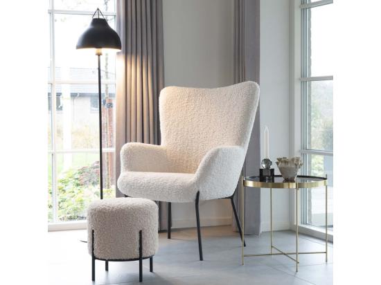 Vente Unique Alford - Pouf Rond En Tissu Bouclette Et Métal ø35 5cm - Blanc