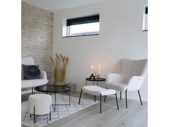 Vente Unique Alford - Pouf Rond En Tissu Bouclette Et Métal ø35 5cm - Blanc