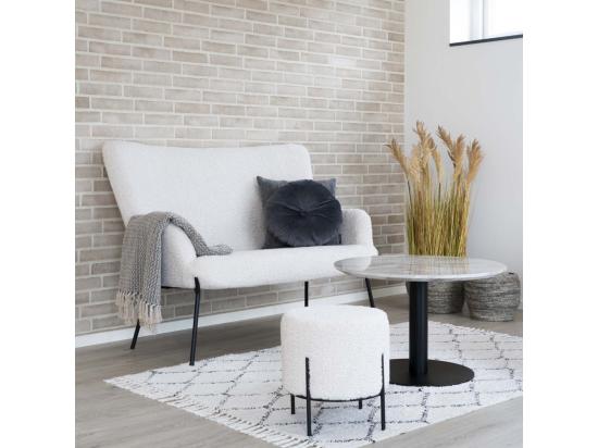 vente unique Alford - Pouf rond en tissu bouclette et métal ø35 5cm - Blanc