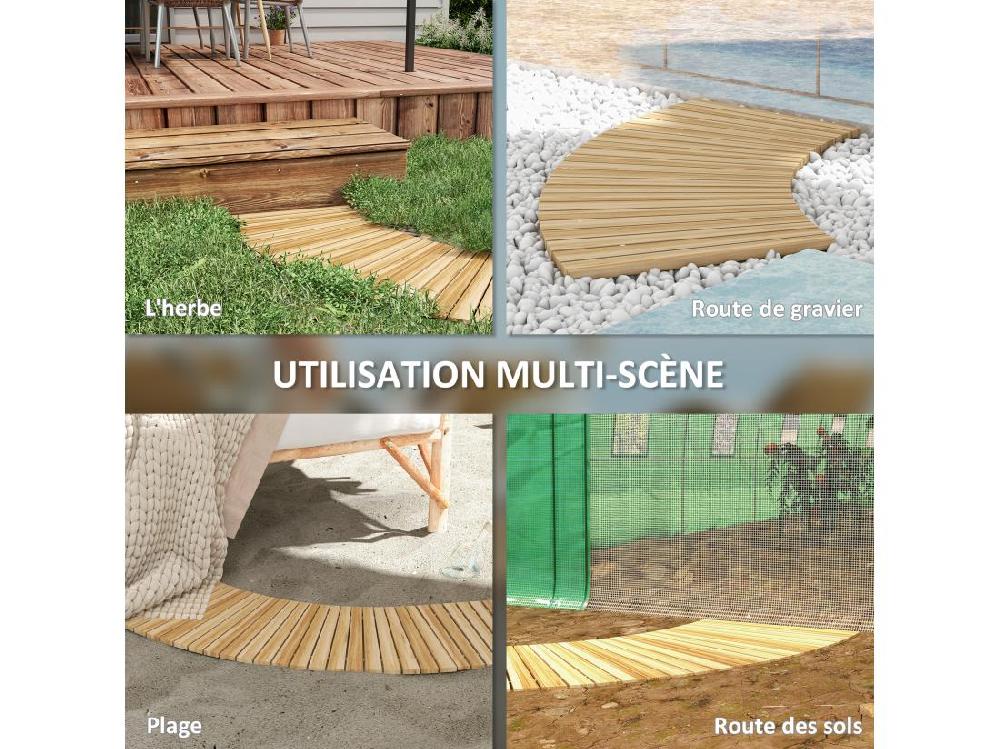 vente unique Allée chemin de jardin incurvé enroulable en lattes de bois dim. 120/72L x 38l cm sapin pré-huilé