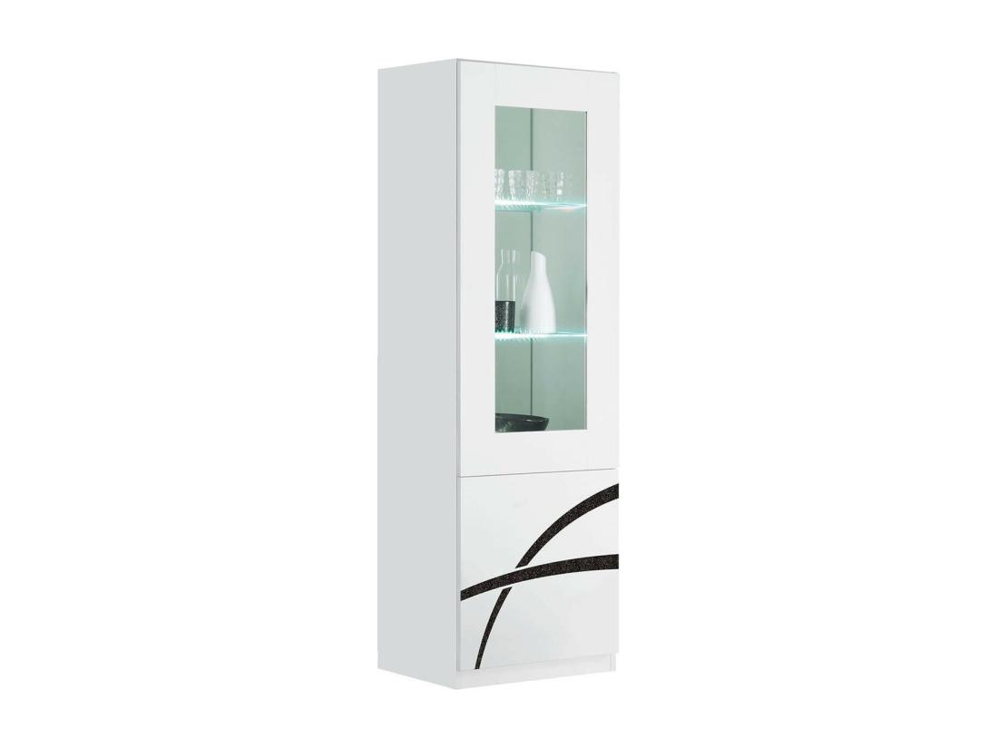 vente unique ALYSSA - Vitrine Droite 1 Porte Laquée Brillant Blanc