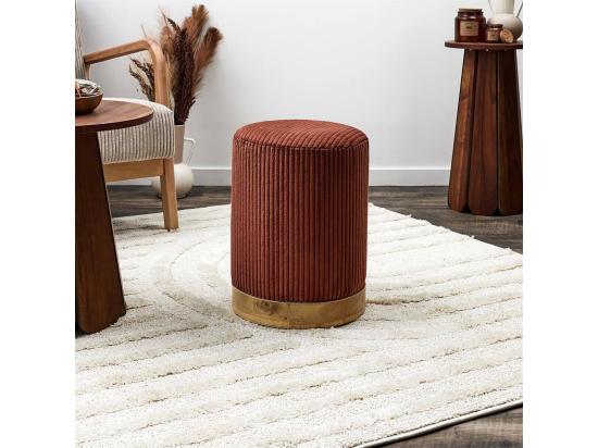 vente unique AMORY - Pouf en velours côtelé coloris terracotta socle en MDF