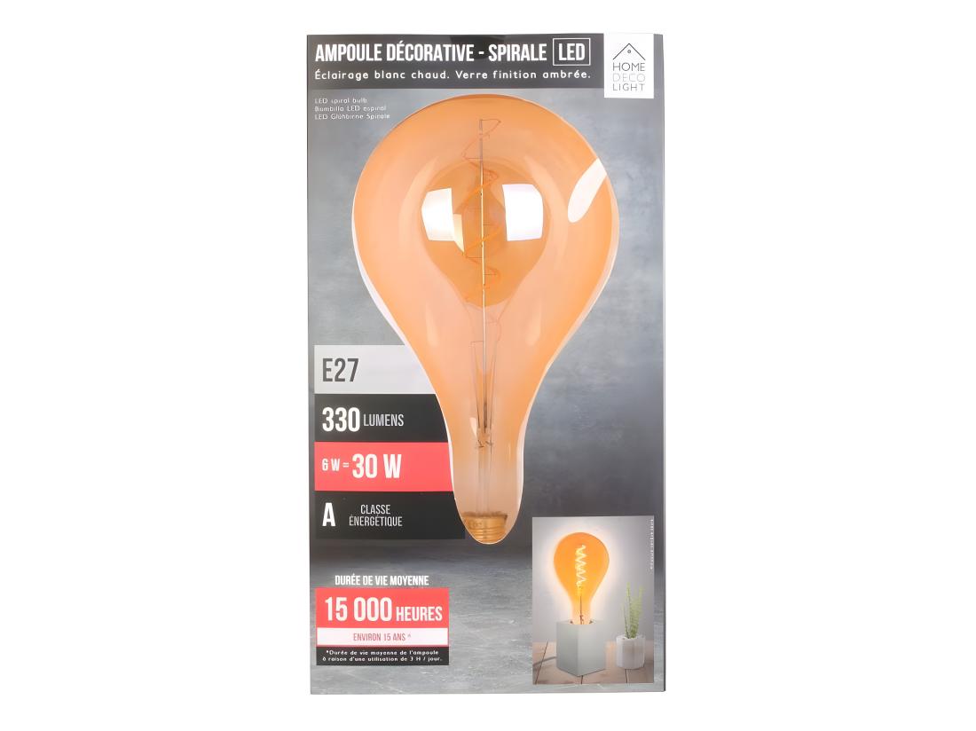 Vente Unique Ampoule Goutte D'eau à Led Spirale Ambrée 16 Cm Unitaire