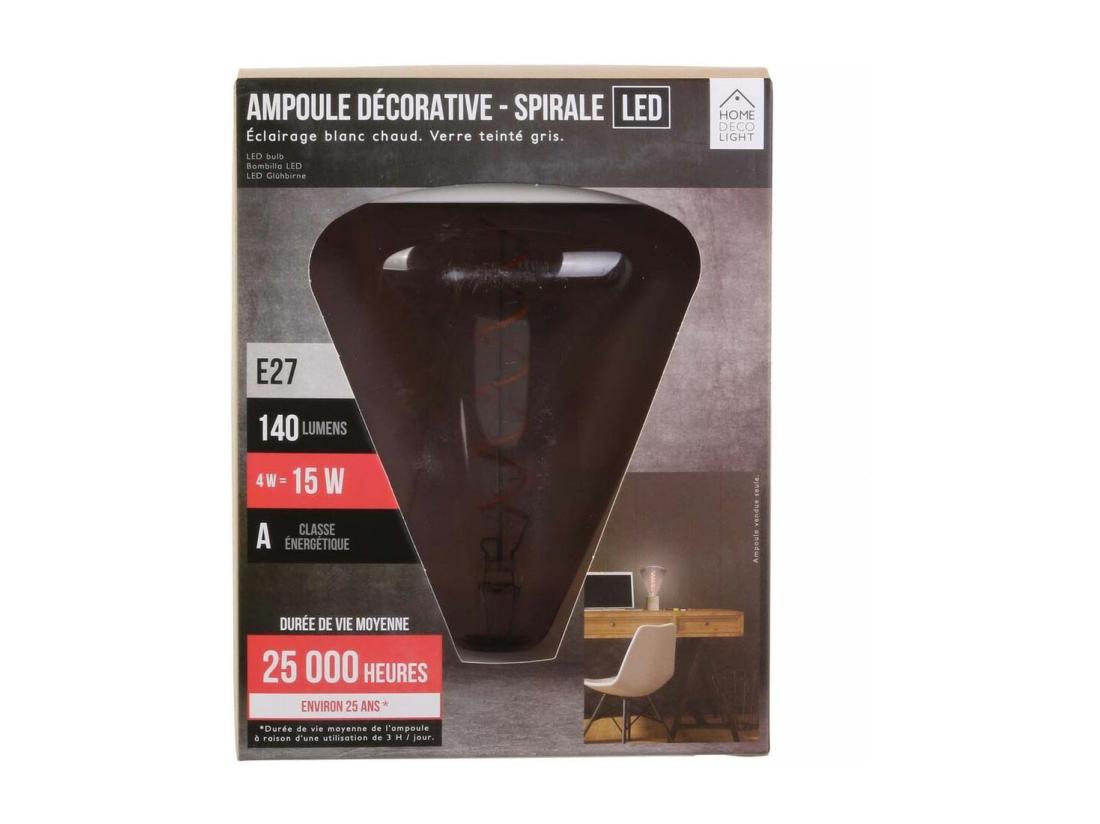 vente unique Ampoule pyramide LED spirale teinté gris 19 cm