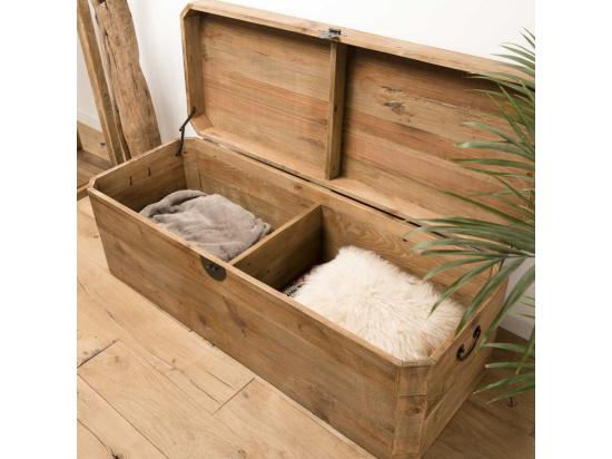 Vente Unique ANDRIAN - Coffre Rangement Marron Bois Pin Recyclé Poignées Métal Noir