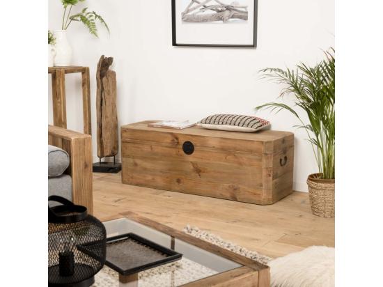 vente unique ANDRIAN - Coffre rangement marron bois Pin recyclé poignées métal noir